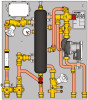 Узел ввода Giacomini GE555-3 3/4" Ду20 Ру6 индивидуальный для централиз. систем отопления,кондиционир. воздуха, с гидроразделителем, с гидравлическим разделителем, 2 отвода, прямая/смешанная подача, 1 насос с электронным регулированием, корпус - латунь
