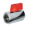 Кран шаровой REMSAN Ду15 Ру16 мини г/г, полнопроходной муфтовый, латунный, хромированный, внутренняя / внутренняя резьба, ручка-флажок красная