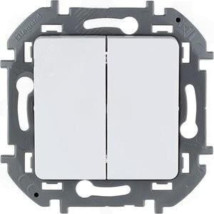 Выключатель двухклавишный Legrand INSPIRIA скрытой установки, номинальный ток - 10 А, степень защиты IP20, цвет - белый