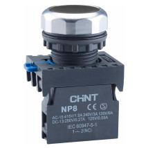 Кнопка нажимная CHINT NP8-11BN/2 плоская, с самовозвратом, контакты 1НЗ + 1НО, IP65, цвет – черный