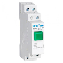 Кнопка модульная CHINT NP9-12D3/1 контакты 1НО+2НЗ, LED лампа 230В, IP20, цвет – зеленый
