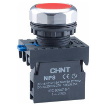 Кнопка CHINT NP8-01BN/4 нажимная плоская, с самовозвратом, контакт 1НЗ, IP65, цвет – красный
