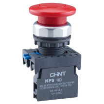 Кнопка CHINT NP8-01M/14  нажимная грибовидная, с самовозвратом, контакт 1НЗ, IP65, цвет – красный