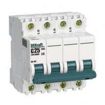 Автоматический выключатель четырехполюсный DEKraft ВА-101 4P (C) 25А 4.5кА, сила тока 25 A, тип расцепителя C, отключающая способность 4.5 кА
