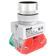 Выключатель кнопочный DEKraft ВК-22-ABLF толкатель цилиндрический, контакты 1НЗ+1НО, 10А, 220В, IP54, цвет – черный