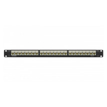 Патч-панель DKC UTP 19″ неэкранированная, 24 порта RJ45, категория - 5E, высота - 1U, цвет - черный