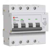 Автоматический выключатель дифференциального тока четырехполюсный EKF PROxima АД-4S С63 АС300 3P+N, ток утечки - 300 мА, переменный, сила тока - 63 А, отключающая способность - 6 кА