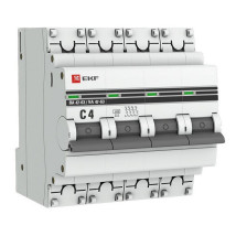 Автоматический выключатель четырехполюсный EKF PROxima ВА47-63 4P 4A (C) 4.5кА, сила тока 4 A, тип расцепления C, отключающая способность 4.5 кА