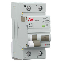 Автоматический выключатель дифференциального тока двухполюсный EKF AVERES DVA-6 2P (1P+N) (C) 16А АС10, ток утечки 10 мА, переменный, сила тока 16 А