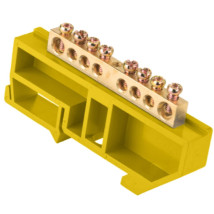 Шина нулевая EKF PROxima N 6x9 мм на изоляторе, 8 отверстий, желтый изолятор на DIN-рейку, корпус-латунь