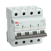 Автоматический выключатель четырехполюсный EKF AVERES AV-10 4P 10A (C) 10кА, сила тока 10 A, тип расцепителя C, отключающая способность 10 кА