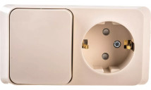 Блок комбинированный Systeme Electric Этюд BPA16-201 выключатель одноклавишный+розетка с заземлением и шторками, сила тока 10А, IP20, цвет - бежевый