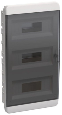 Корпус встраиваемый IEK TEKFOR ЩРВ-П-36 102х290х535 мм, модулей-36, рядов-3, глубина - 102 мм, ширина - 290 мм, высота - 535 мм, IP41, материал - пластик, цвет - белый, черная прозрачная дверь