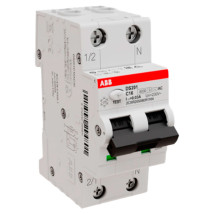 Автоматический выключатель дифференциального тока двухполюсный ABB DS201 С16 АС30 1P+N, ток утечки 30 мА, переменный, сила тока 16 А