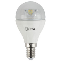 Лампа светодиодная ЭРА LED P45 E14 Шар 45 мм Clear, мощность - 7 Вт, цоколь - E14, световой поток - 560 лм, цветовая температура - 2700K, цвет свечения - теплый, форма - шарообразная