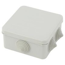 Коробка распаячная ЭРА KORz для открытой установки, 100х100х50 мм, IP55, с откидной крышкой, 6 гермовводов, материал основания - полистирол, материал крышки - полипропилен, цвет - серый