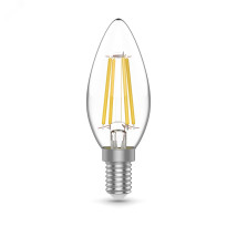Лампа светодиодная Gauss Basic Filament E14 свеча 35 мм мощность - 4.5 Вт, цоколь - E14, световой поток - 400 лм, цветовая температура - 2700 °К, цвет свечения - теплый белый, форма - свеча