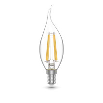 Лампа светодиодная Gauss Basic Filament E14 свеча на ветру 35 мм мощность - 4.5 Вт, цоколь - E14, световой поток - 420 лм, цветовая температура - 4100 °К, цвет свечения - белый, форма - свеча на ветру