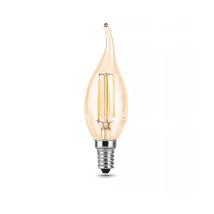 Лампа светодиодная Gauss Black Filament E14 свеча на ветру 35 мм мощность - 5 Вт, цоколь - E14, световой поток - 420 Лм, цветовая температура - 4100 °К, цвет колбы - желтый, цвет свечения - белый, форма - свеча на ветру