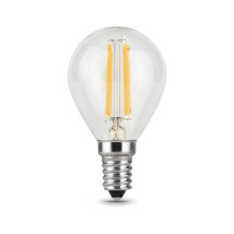 Лампа светодиодная Gauss Black Filament P45 E14 шар 45 мм мощность - 7 Вт, цоколь - E14, световой поток - 580 Лм, цветовая температура - 4100 °К, цвет колбы - белый, цвет свечения - белый, форма - шарообразная