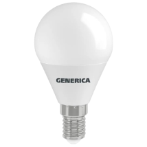 Лампа светодиодная GENERICA LL-G45 8 Вт, 230 В, цоколь - E14, световой поток - 800 Лм, цветовая температура - 4000 К, цвет свечения - белый, форма - шарообразная