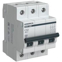 Автоматический выключатель трехполюсный Generica ВА47-29М 3P (C) 32А 4.5кА, сила тока 32 A, тип расцепителя C, отключающая способность 4.5 кА
