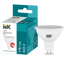 Лампа светодиодная IEK LLE-MR16 9 Вт, цоколь - GU5,3, световой поток - 810 Лм,  цветовая температура - 4000 К,  цвет свечения - белый,  форма - рефлекторная