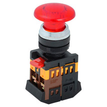 Кнопка IEK AELA-22 нажимная грибовидная, контакты 1НЗ+1НО, неоновая лампа 230В, IP40, цвет – красный