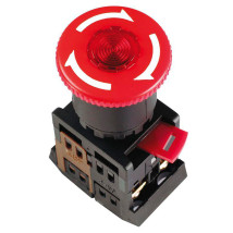 Кнопка IEK ANE-22 поворотно-нажимная грибовидная с фиксацией, контакты 1НЗ+1НО, неоновая лампа 230В, IP40, цвет – красный