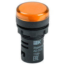 Лампа сигнальная IEK AD22DS диаметр отверстия – 22 мм, LED 24В, IP40, цвет – желтый