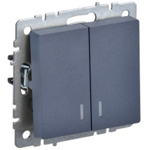Выключатель двухклавишный IEK Brite ВС10-2-1-БрМ скрытой установки с индикацией, номинальный ток - 10 А, степень защиты IP20, цвет - маренго