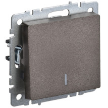 Выключатель одноклавишный IEK Brite ВС10-1-1-БрТБ скрытой установки с индикацией, номинальный ток - 10 А, степень защиты IP20, цвет - бронза