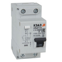 Автоматический выключатель дифференциального тока двухполюсный КЭАЗ АВДТ32 4.5кА 2P C16 АС30, ток утечки 30 мА, сила тока 16 А