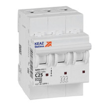 Автоматический выключатель трехполюсный КЭАЗ OptiDin BM63 4.5кА 3P (C) 25 А, сила тока 25 A, тип расцепителя C, отключающая способность 4.5 кА