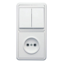 Блок Кунцево-Электро Бэлла БКВР-038 двухклавишный выключатель + розетка без заземления скрытой установки, номинальный ток - 10 А, степень защиты IP20, цвет - белый