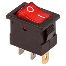 Выключатель клавишный Rexant RWB-206-1 ″ON-OFF″ Mini с подсветкой, 3 контакта 15А, 12/24В, IP30, цвет – красный