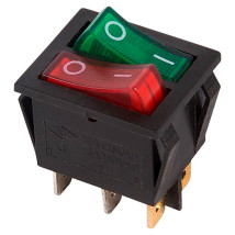 Выключатель клавишный Rexant RWB-511 ″ON-OFF″ двойной с подсветкой, 2х3 контактов 15А, 250В, IP30, цвет – красный/зеленый