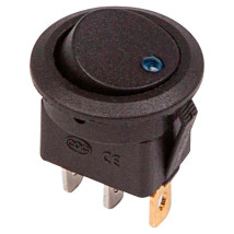 Выключатель клавишный Rexant RWB-215 ″ON-OFF″ круглый с подсветкой, 3 контакта 16А, 12В, IP30, цвет – черный/синий