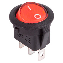 Выключатель клавишный Rexant RWB-214 ″ON-OFF″ круглый с подсветкой, 3 контакта 20А, 12В, IP30, цвет – красный