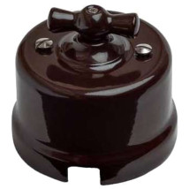 Выключатель одноклавишный Bironi ОП Лизетта 10А проходной поворотный Ретро, IP20, 2 положения, корпус - керамика, цвет - коричневый