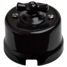 Выключатель одноклавишный Bironi ОП Лизетта 10А проходной поворотный Ретро, IP20, 2 положения, корпус - керамика, цвет - черный