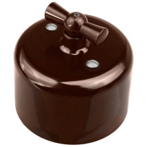 Выключатель одноклавишный Bironi Ретро R поворотный проходной, корпус - керамика, цвет - коричневый