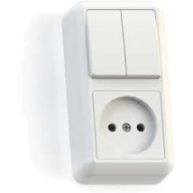 Блок комбинированный Кунцево-Электро Оптима ОП БКВР-404 выключатель 2-клавишный + розетка, цвет - белый