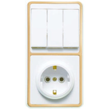 Блок комбинированный Кунцево-Электро Бэлла БКВР-033 выключатель 3-клавишный + розетка с заземлением, цвет - белый/золотой