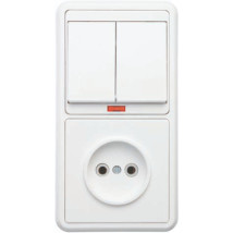 Блок комбинированный Кунцево-Электро Бэлла БКВР-213 выключатель 2-клавишный с индикатором + розетка, цвет - белый