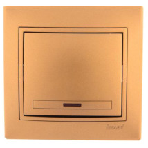 Выключатель одноклавишный LEZARD СП Mira 10А с подсветкой, IP20, цвет - золотой металлик со вставкой