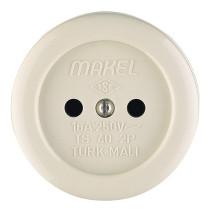 Розетка Makel 1-местная для открытой установки 16А, IP20 круглая без заземления, корпус - керамика, цвет - бежевый
