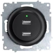 Розетка OneKeyElectro Florence USB 2-местная скрытой установки 16А с подсветкой, IP20, механизм, цвет - черный