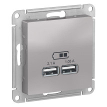Розетка Systeme Electric AtlasDesign USB тип A+A 5В 1х2.1А 2х1.05А, механизм, цвет - алюминий