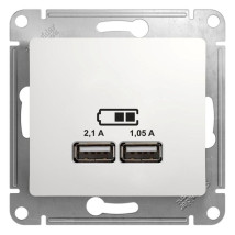 Розетка Systeme Electric Glossa USB 2-местная скрытой установки тип A+A 5В/2.1А 2х5В/1.05А, механизм, цвет - белый